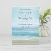 Kust Blauwe Strandgolven Trouwen Kaart (Staand voorkant)