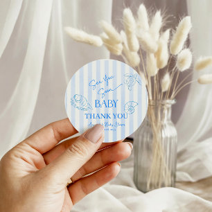 Kust Blauwe Strepen Jongen Zee Ziet Je Gauw Baby B Ronde Sticker