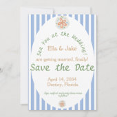 Kust Blauwe Strepen Reserveer de Datum Save The Date (Voorkant)