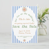 Kust Blauwe Strepen Reserveer de Datum Save The Date (Staand voorkant)