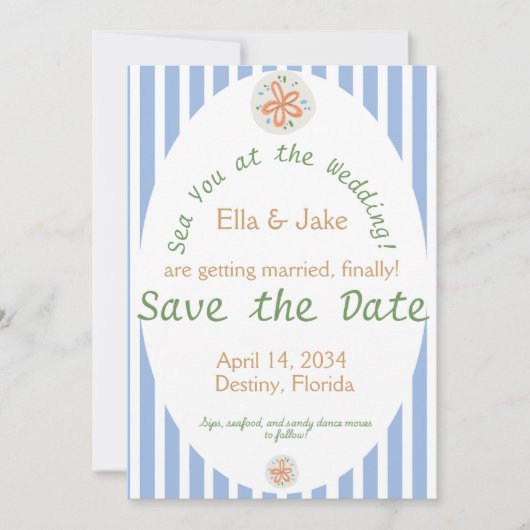Kust Blauwe Strepen Save the Date (Voorkant)