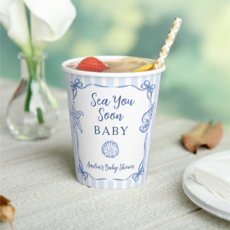 Kust Blauwe Strepen Zie Je Straks Baby Shower Papieren Bekers