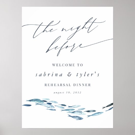 Kust Blauwe Vis Repetitie Diner Welkomstbord Poster (Voorkant)