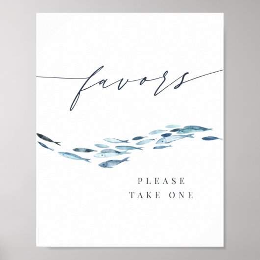 Kust Blauwe Waterverf Vis bruiloft gunsten teken Poster (Voorkant)