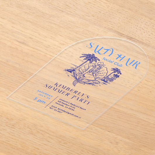 Kust Blauwe Zeemeermin Cowgirl Summer Party Acryl Uitnodigingen (Laagn)