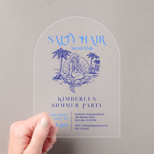 Kust Blauwe Zeemeermin Cowgirl Summer Party Acryl Uitnodigingen (Insitu (Draagbaar))