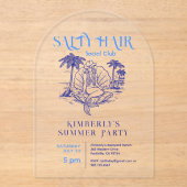 Kust Blauwe Zeemeermin Cowgirl Summer Party Acryl Uitnodigingen (Voorkant)