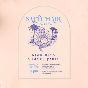 Kust Blauwe Zeemeermin Cowgirl Summer Party Acryl Uitnodigingen