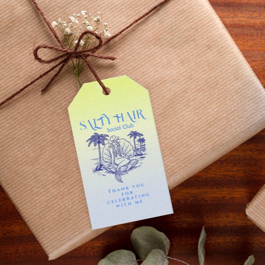 Kust Blauwe Zeemeermin Cowgirl Summer Party Cadeaulabel