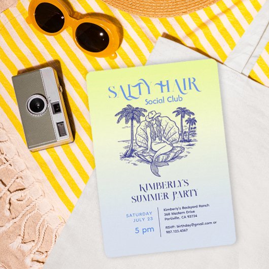 Kust Blauwe Zeemeermin Cowgirl Summer Party Kaart