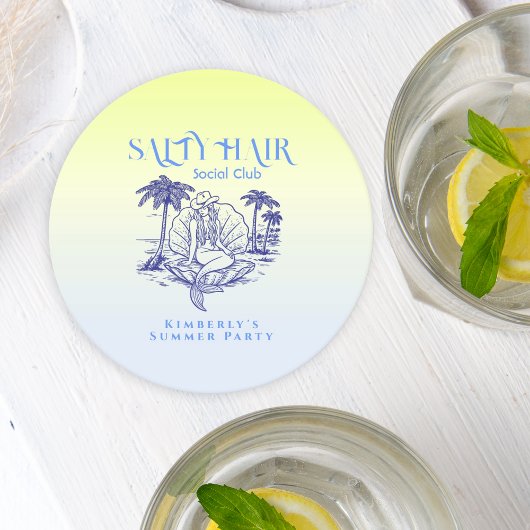 Kust Blauwe Zeemeermin Cowgirl Summer Party Ronde Kartonnen Onderzetter