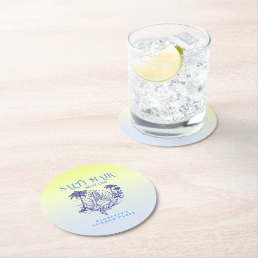 Kust Blauwe Zeemeermin Cowgirl Summer Party Ronde Kartonnen Onderzetter (Insitu)