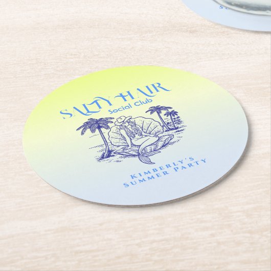 Kust Blauwe Zeemeermin Cowgirl Summer Party Ronde Kartonnen Onderzetter (Gebogen)