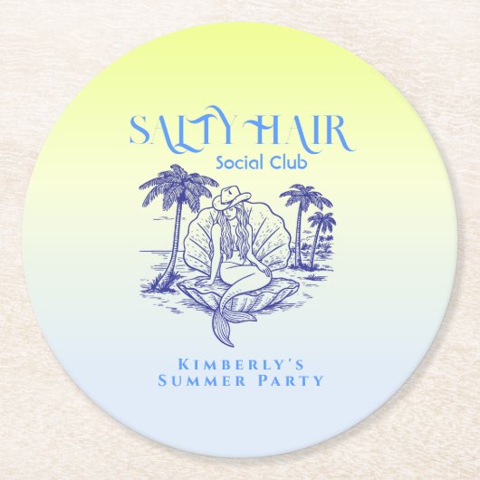 Kust Blauwe Zeemeermin Cowgirl Summer Party Ronde Kartonnen Onderzetter (Voorkant)