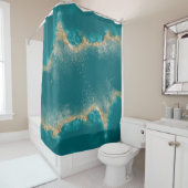 Kust Blauwgroen blauw Metaalgoud agaat Douchegordijn (In situ)