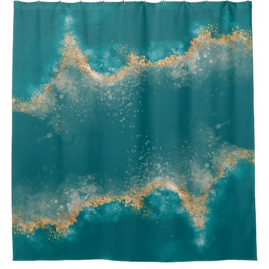 Kust Blauwgroen blauw Metaalgoud agaat Douchegordijn (Voorkant)