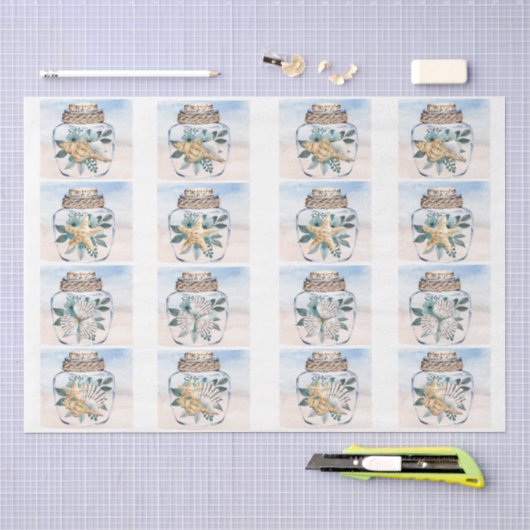 Kust bloemige schelpen in een pot decoupage tissuepapier (Craft)