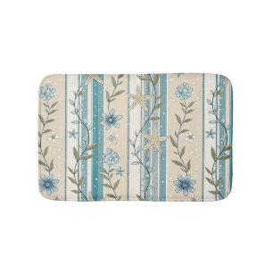 Kust Bloemrijke Streep Aqua Beige Elegantie Ontwer Badmat