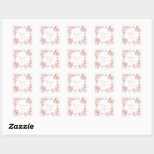 Kust blush roze parel dank u Baby shower Vierkante Sticker (Vel)