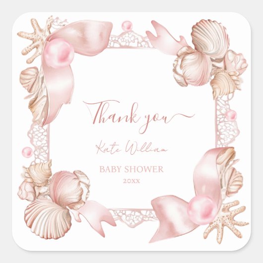 Kust blush roze parel dank u Baby shower Vierkante Sticker (Voorkant)