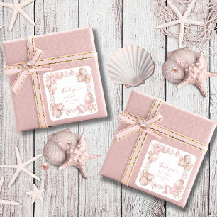 Kust blush roze parel dank u Baby shower Vierkante Sticker
