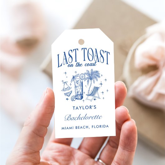 Kust Bruidsmeisje Modern Cocktailfeest Blauw Cadeaulabel