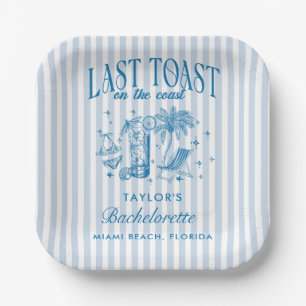 Kust Bruidsmeisje Modern Cocktailfeest Blauw Papieren Bordje