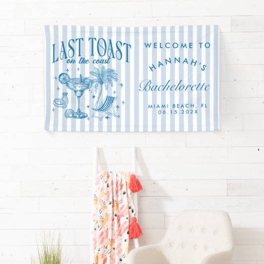 Kust Bruidsmeisje Modern Cocktailfeest Blauw Spandoek (Insitu)