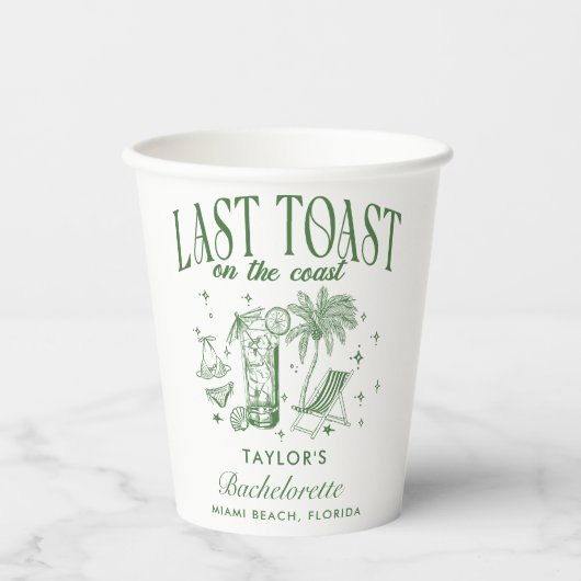 Kust Bruidsmeisje Modern Cocktailfeest Groen Papieren Bekers (Voorkant)