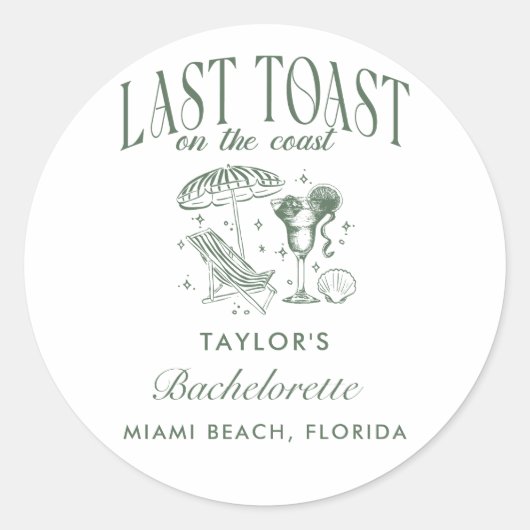 Kust Bruidsmeisjes Cocktail Feest Groen Ronde Sticker (Voorkant)