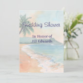 Kust bruiloftborrel strand uitnodiging  (Staand voorkant)
