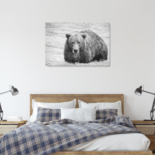 Kust Bruin Beer Zwart-wit Wildlife Canvas Afdruk (Insitu (Slaapkamer))