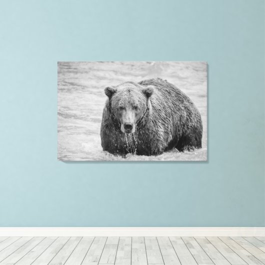 Kust Bruin Beer Zwart-wit Wildlife Canvas Afdruk (Insitu (Houten vloer))