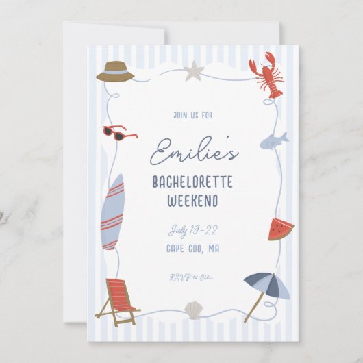 Kust Cape Cod Bachelorette Reisplan Uitnodiging  (Voorkant)
