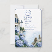 Kust Cape Cod Hydrangea Cottage Bruiloft RSVP Kaartje (Voorkant)