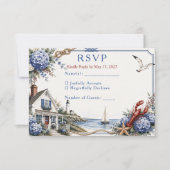 Kust Cape Cod Hydrangea Cottage Bruiloft RSVP Kaartje (Voorkant)