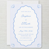 Kust Chic Blauw & Wit Gestreept Wavy bruiloft Save The Date