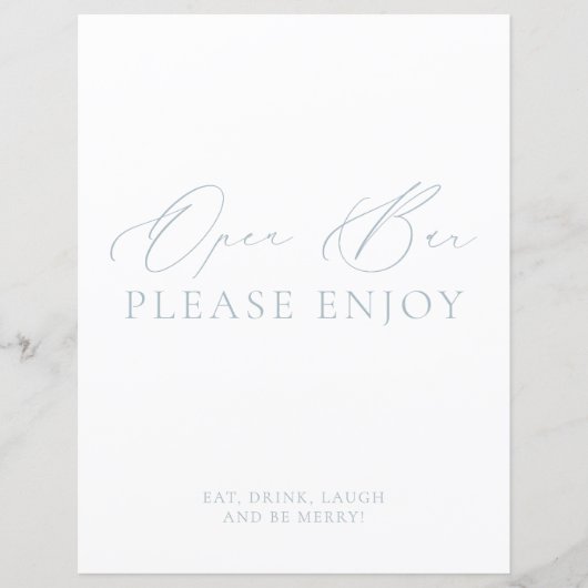 Kust Chic Blauw & Wit Open Bar Trouwbord (Voorkant)