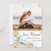 Kust Chic | Blauwe Goud Koraalrif Foto Bruiloft Aankondiging (Voorkant)