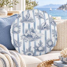 Kust chic blauwe strepen schelpen Toile de Jouy