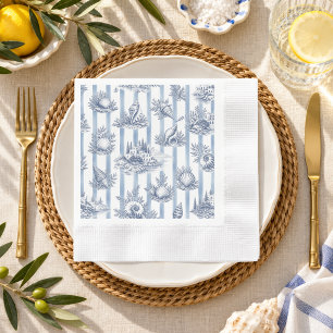 Kust chic blauwe strepen schelpen Toile de Jouy Servet