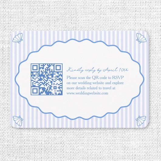 Kust Chic Blue Wedding Website QR Code RSVP Informatiekaartje