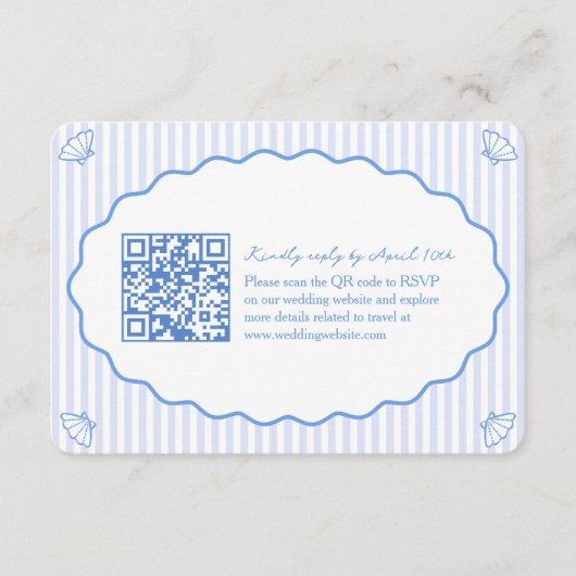 Kust Chic Blue Wedding Website QR Code RSVP Informatiekaartje (Voorkant)