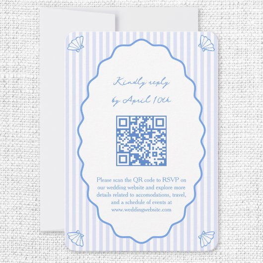 Kust Chic Blue Wedding Website QR Code RSVP Kaartje