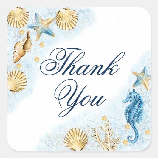Kust Chic | Dank je voor Modern Koraalrif Vierkante Sticker (Voorkant)