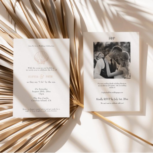 Kust Chic Folie Bruiloft Uitnodiging Zwart Wit