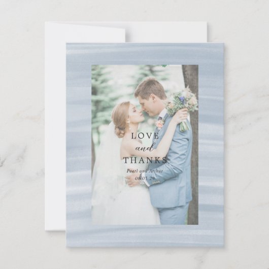 Kust Chic gedempt blauw elegante bruiloft Bedankkaart (Voorkant)