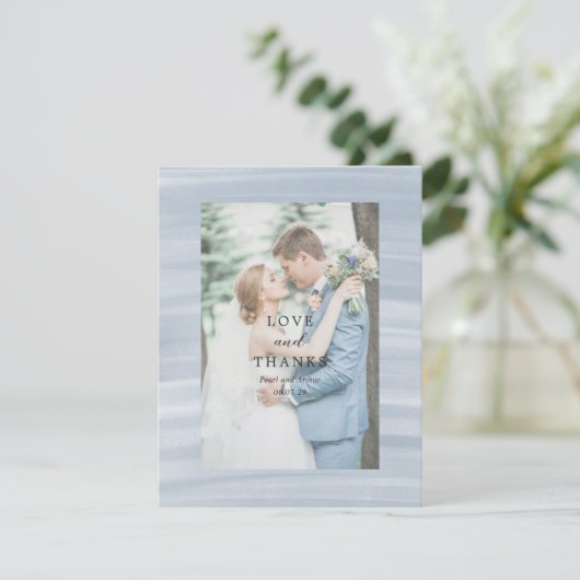 Kust Chic gedempt blauw elegante bruiloft Bedankkaart (Staand voorkant)