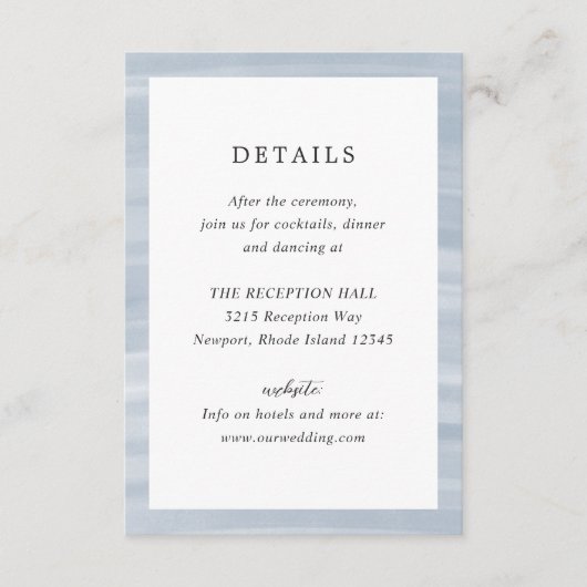 Kust Chic gedempt blauw elegante bruiloft Informatiekaartje (Voorkant)