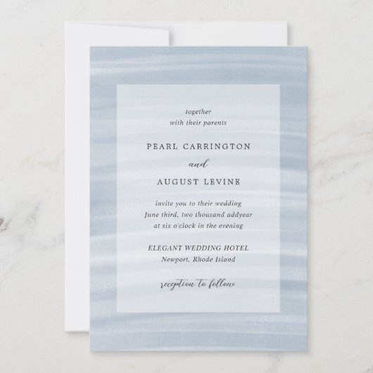 Kust Chic gedempt blauw elegante bruiloft Kaart (Voorkant)